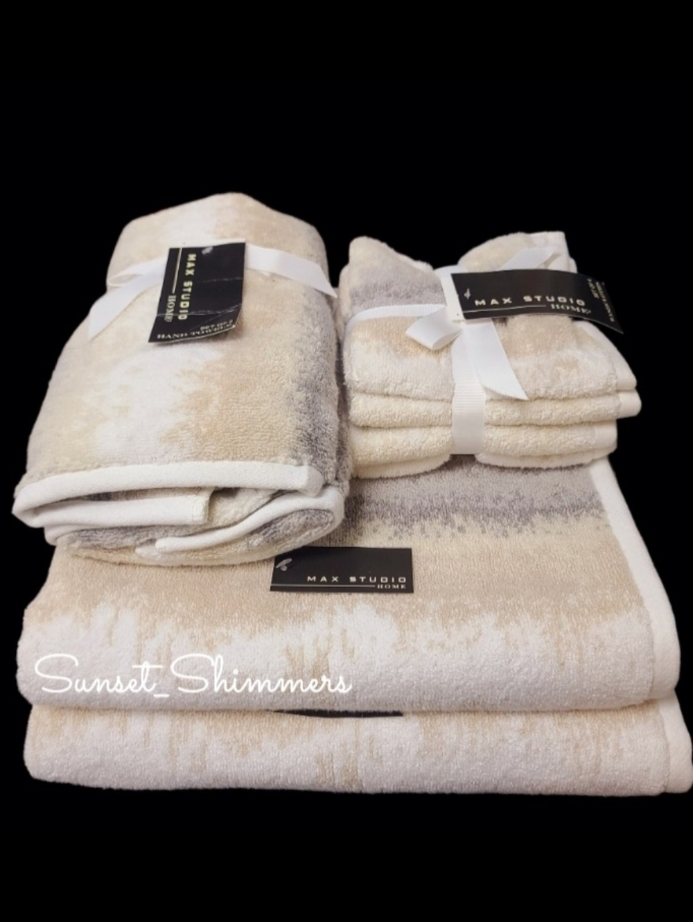 x8 MAX Studio 100% Cotton Bath Hand Washcloth Towel Set Gray Tan White Ombre New